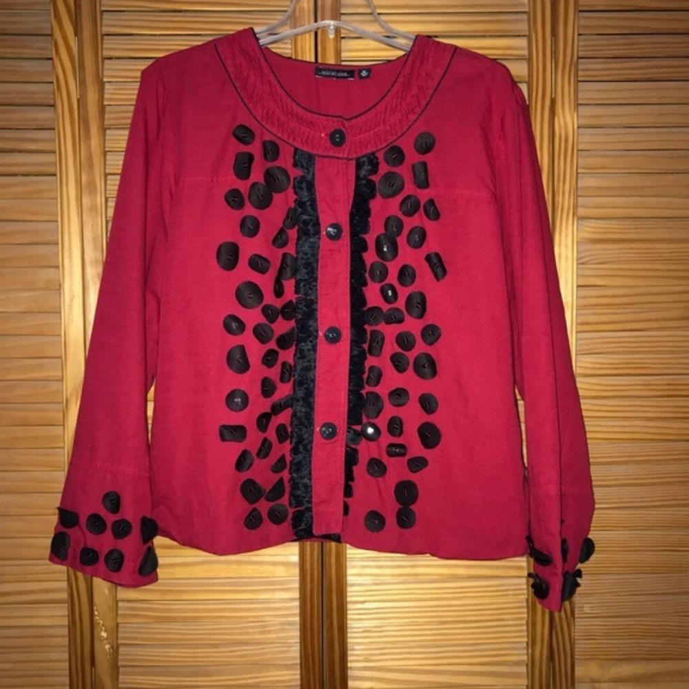 Notations Embellished Red and Black‎ Jacket Button Front Size XL